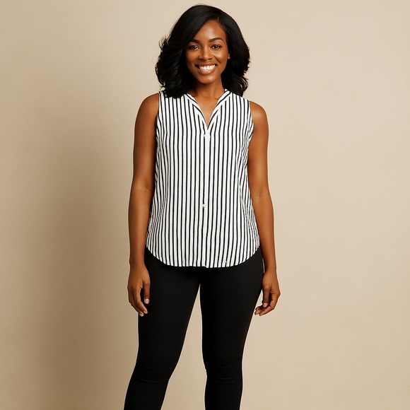 Apt. 9 Black and White Striped Button Down Shirt - Size M - Picture 1 of 6
